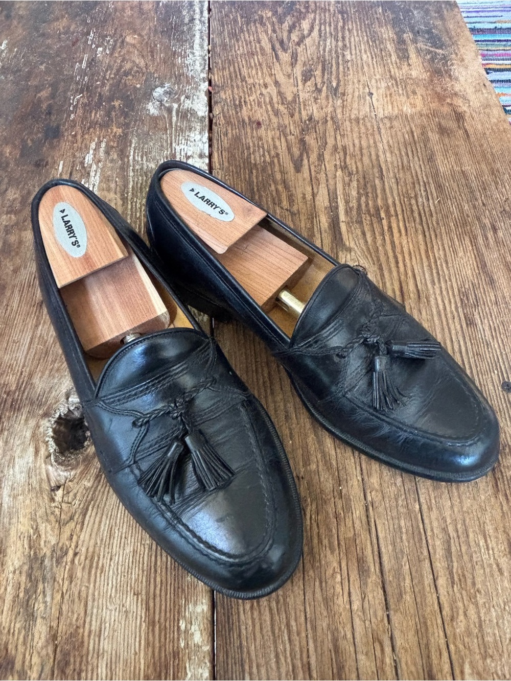 Johnston & Murphy Black Leather Tassel Slip-On Loafers